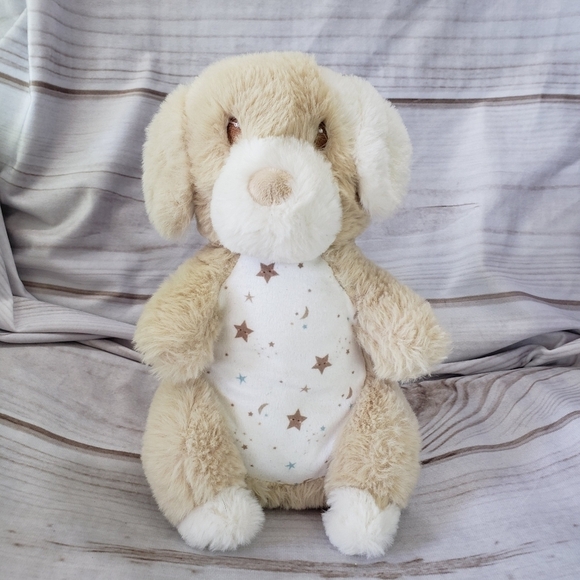 Douglas Baby Auggie Tan Puppy Dog Plush Stuffed Toy Chime Rattle Moon Star Belly - Picture 9 of 9